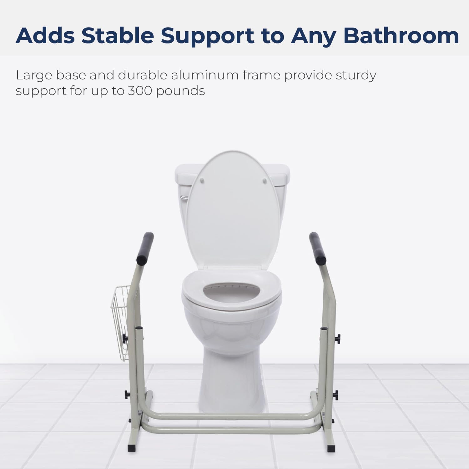 Drive Medical RTL12079 Toilet Safety Frame Grab Bar, Freestanding Rail, White

