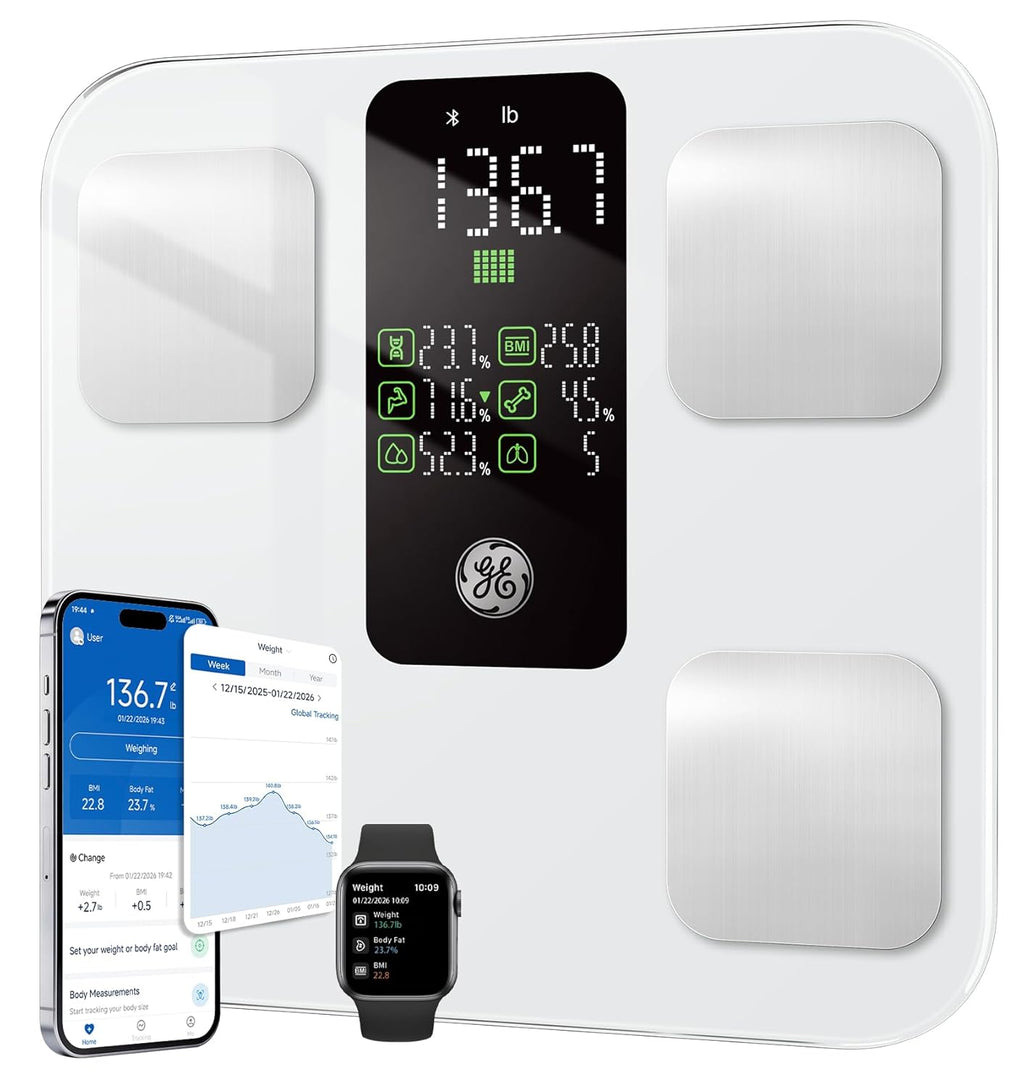 GE Smart Bathroom Scale with Body Composition Metrics, Bluetooth, 14 Measurements, 400 lb

