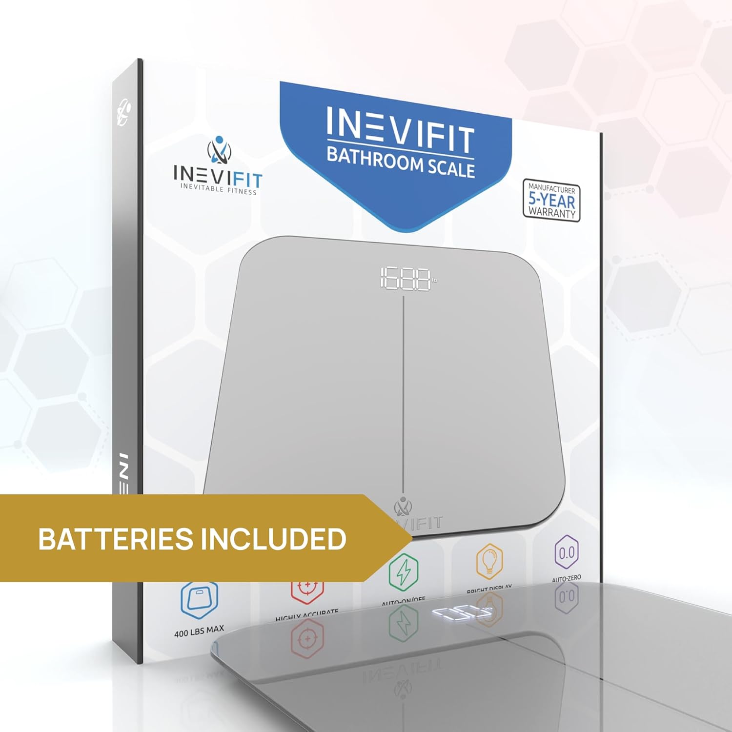 INEVIFIT Digital Bathroom Scale, Tempered Glass, 400 lb Weight Capacity

