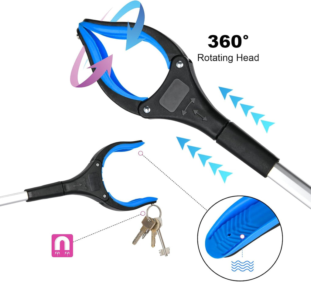 Foldable Grabber Reacher Tool with 360° Rotating Head and Wide Jaw Pickup

