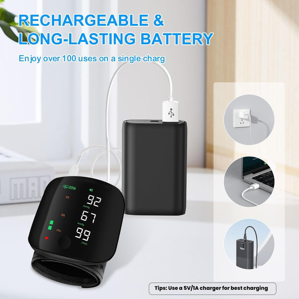 Rechargeable Wrist Blood Pressure Monitor with Digital Display and Voice Broadcast

