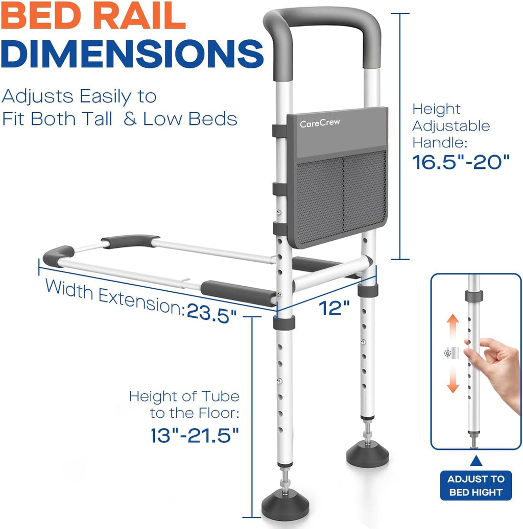 Adjustable Bed Rails for Seniors with LED Night Light and Storage Pocket, 350 lb

