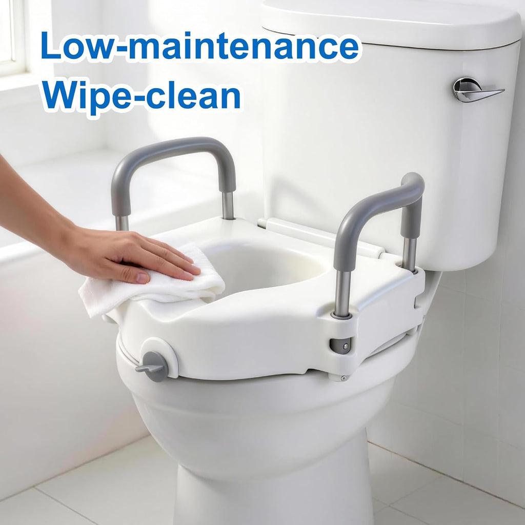 Raised Toilet Seat Riser with Removable Padded Handles, 5-Inch Lift

