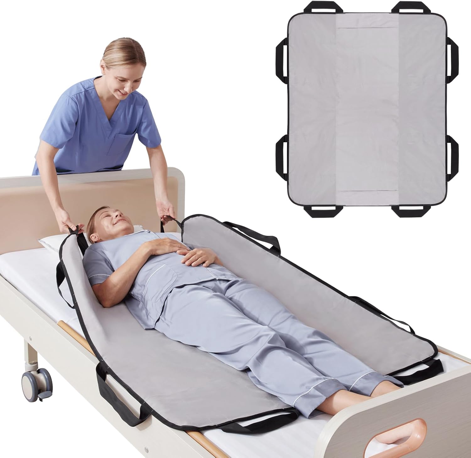 NIHAO Bed Transfer Positioning Pad with Handles and Pockets, Flannel Transfer Sheet

