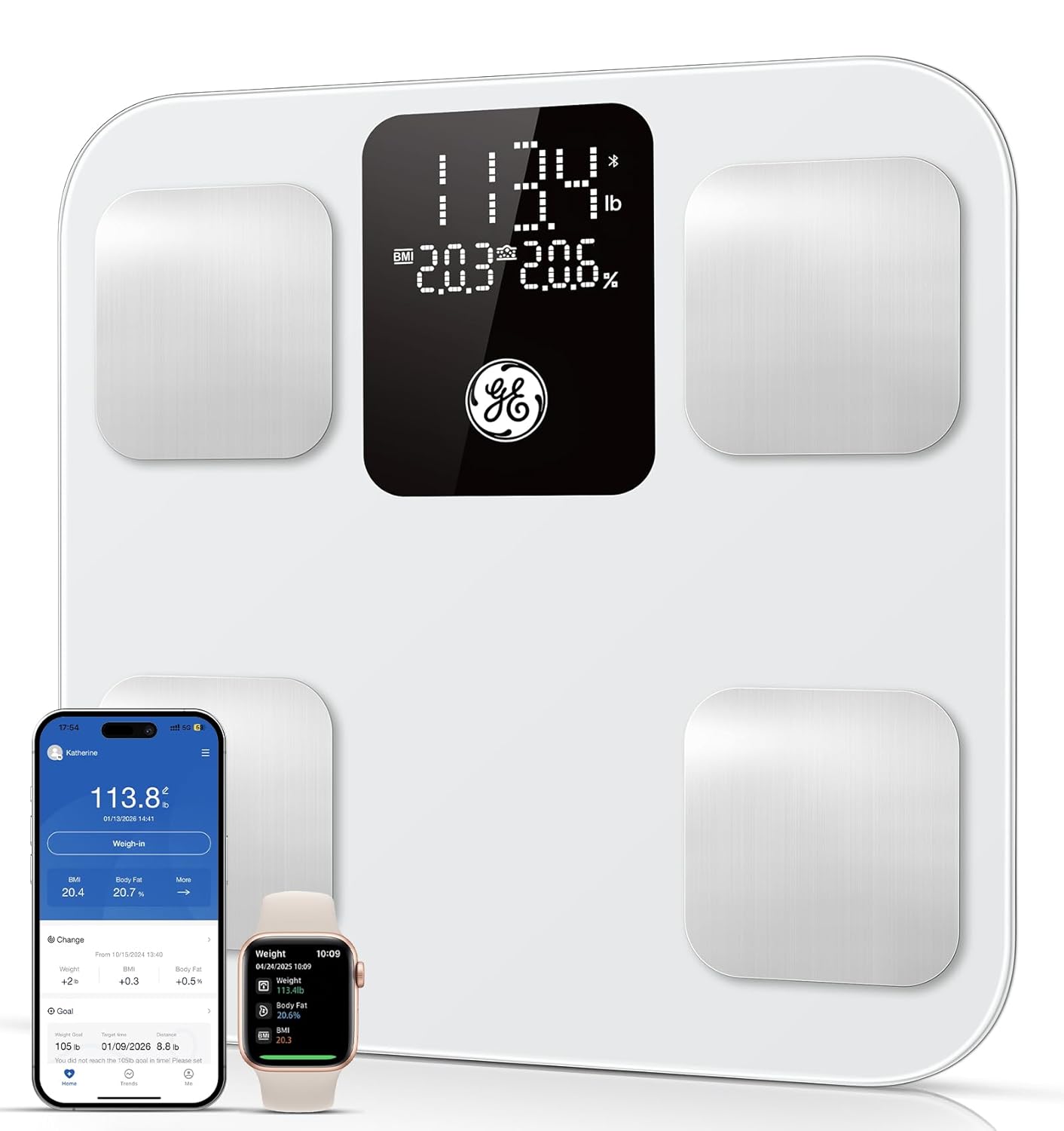 GE Smart Scale Digital Bathroom Scale with Body Fat, BMI, Bluetooth, 400 lb

