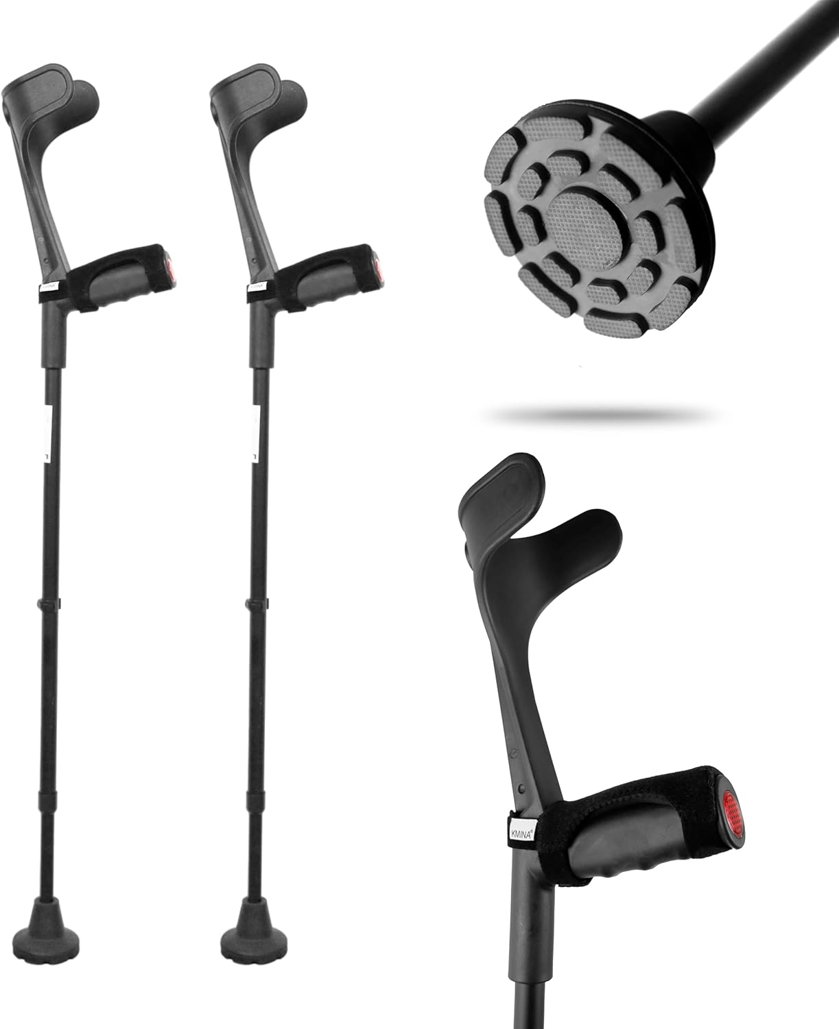 KMINA Forearm Crutches for Adults, Adjustable Height, Wide Tip, Aluminum

