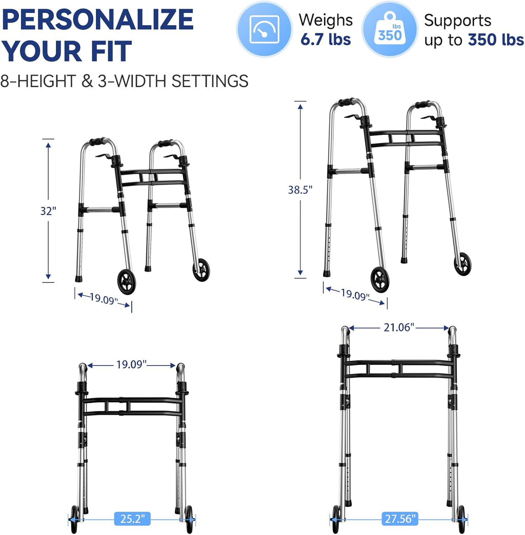 Loyoda Foldable Aluminum Rollator Walker for Seniors with Wheels, Adjustable Height


