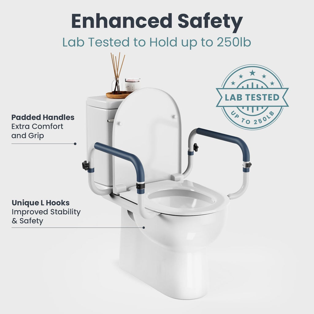 PELEGON Adjustable Toilet Safety Rails L-Shape Design, 250 lb Toilet Grab Bars


