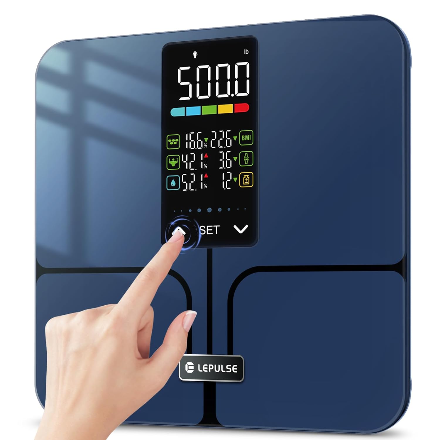 Lepulse Smart Body Fat Scale for Bathroom with BMI, Muscle, Water and 500 lb Capacity

