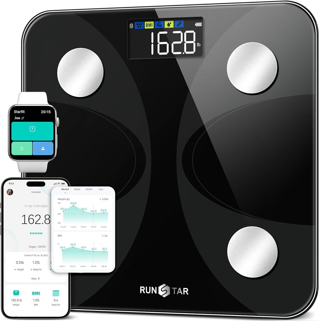RunSTAR Digital Bathroom Body Composition Smart Scale with Large LCD Display and App


