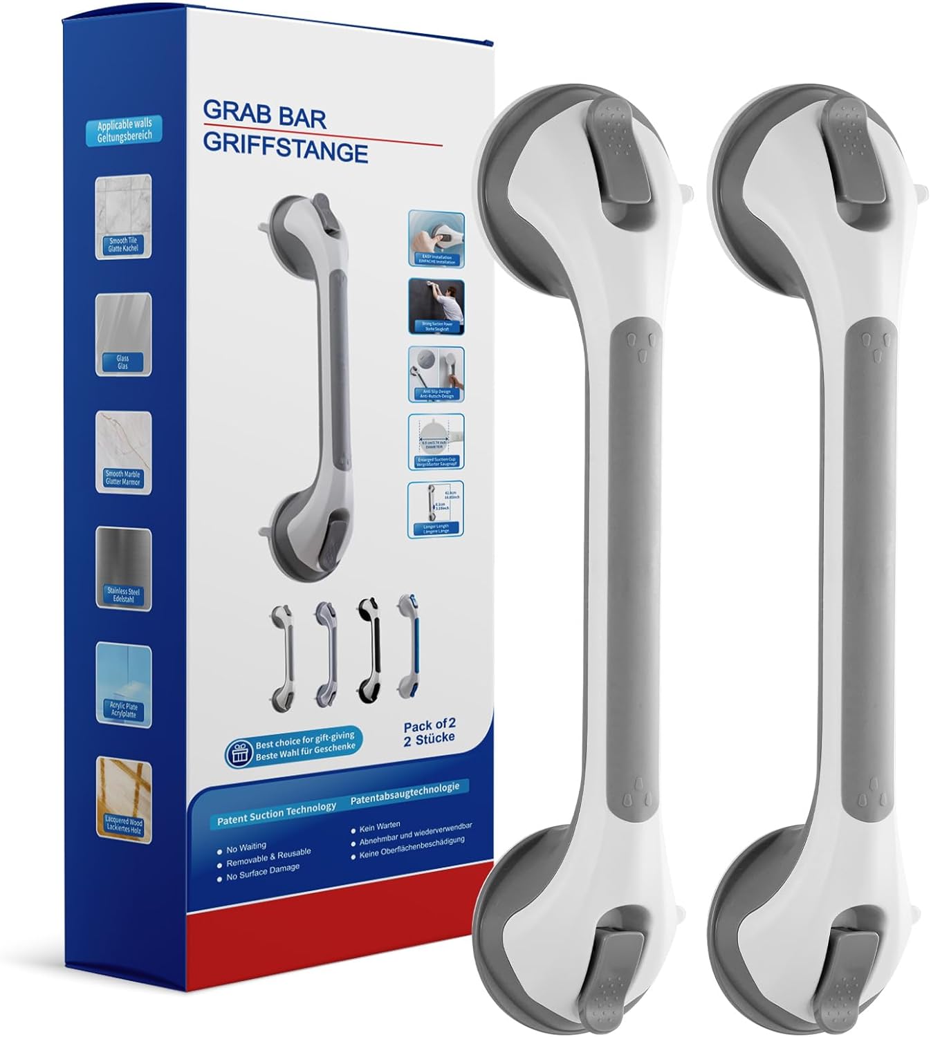 Grab Bars for Bathtubs and Showers No-Drill Suction Safety Handle Waterproof

