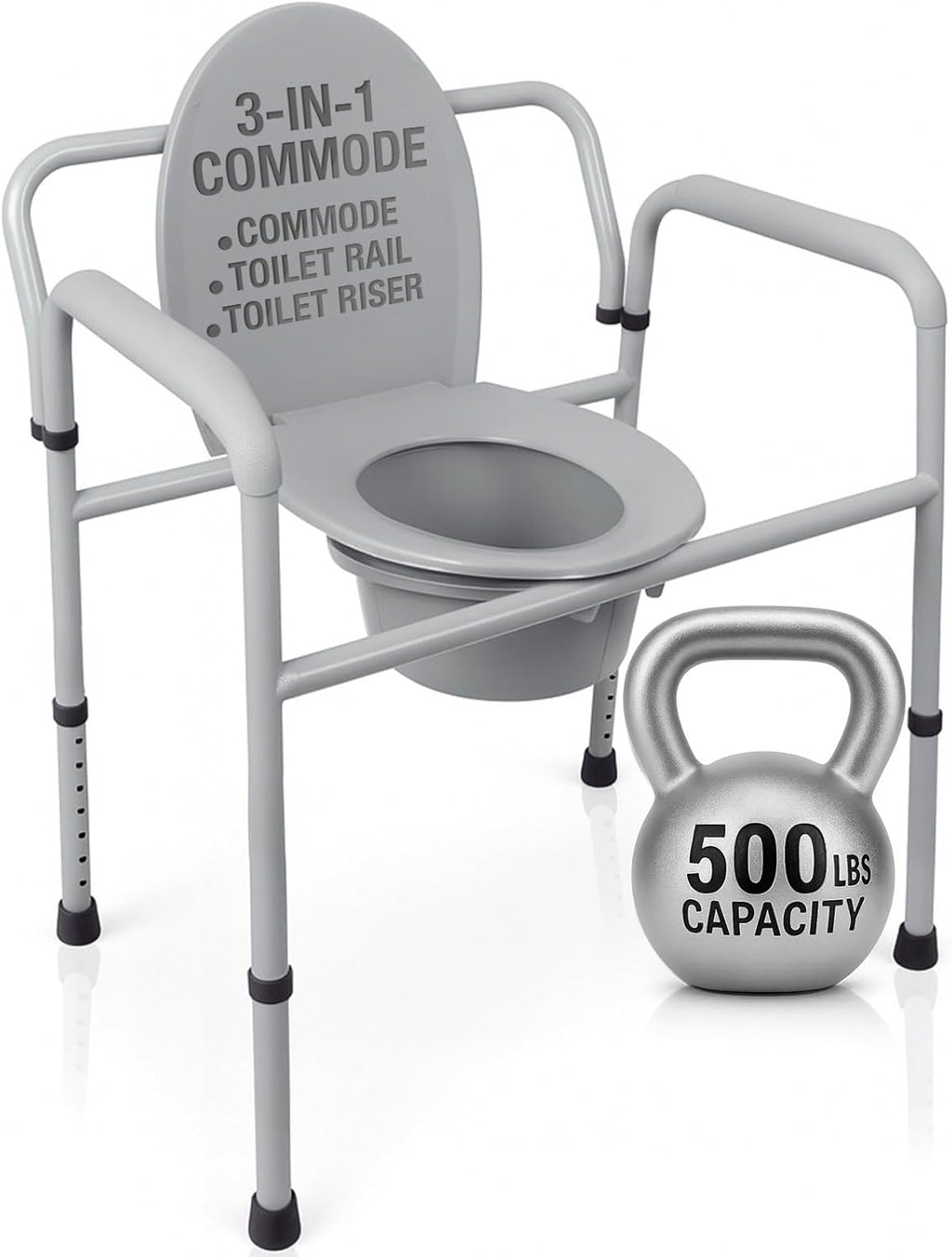 Vive Bariatric 3-in-1 Commode Toilet Chair, Portable Folding, 500 lb Capacity

