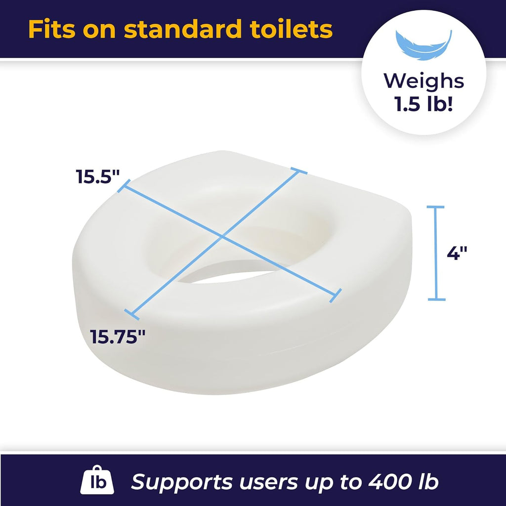 AquaSense Raised Toilet Seat Riser, 4 Inch Portable Elevated Toilet Seat for Mobility

