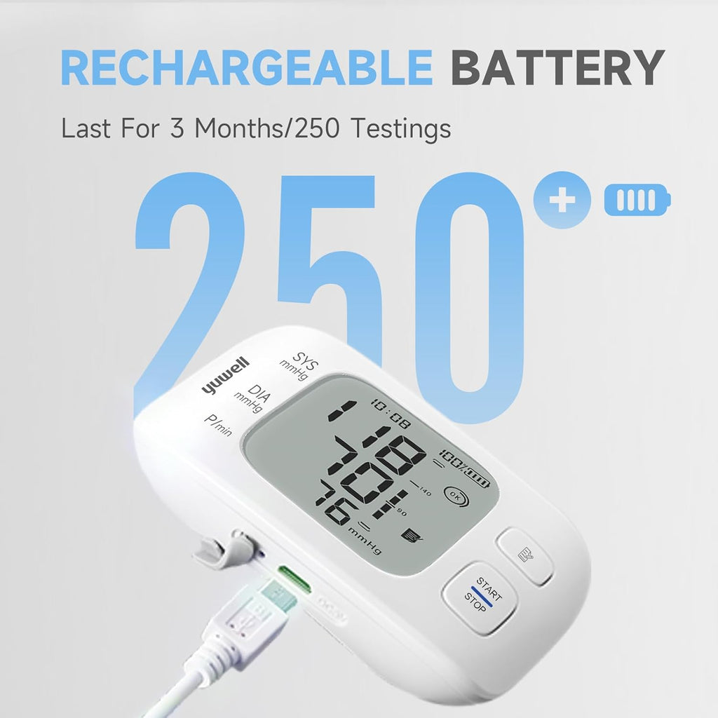 Yuwell Wrist Blood Pressure Monitor with Large Display, Rechargeable BP Machine

