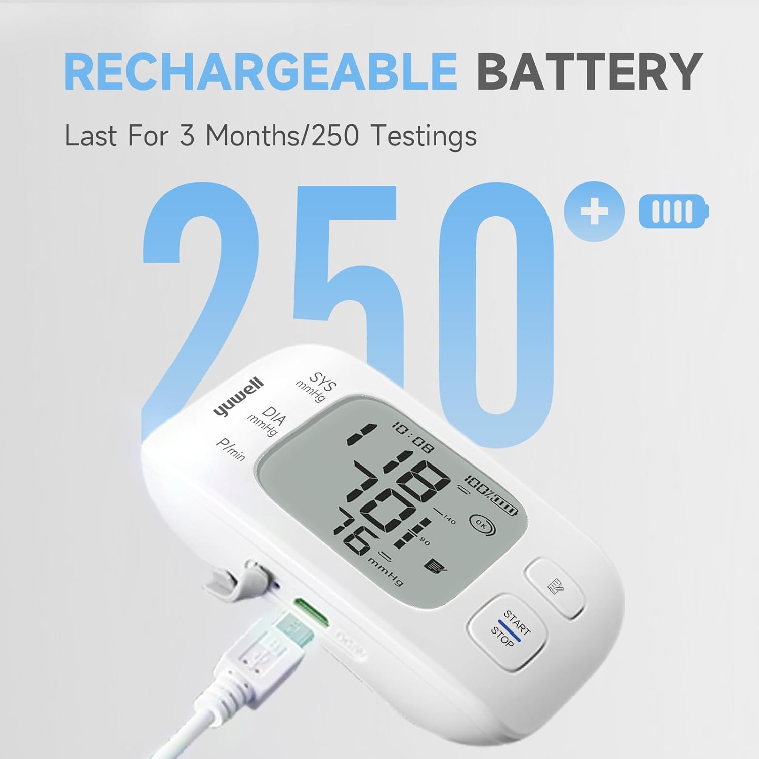 Yuwell Wrist Blood Pressure Monitor with Large Display, Rechargeable BP Machine

