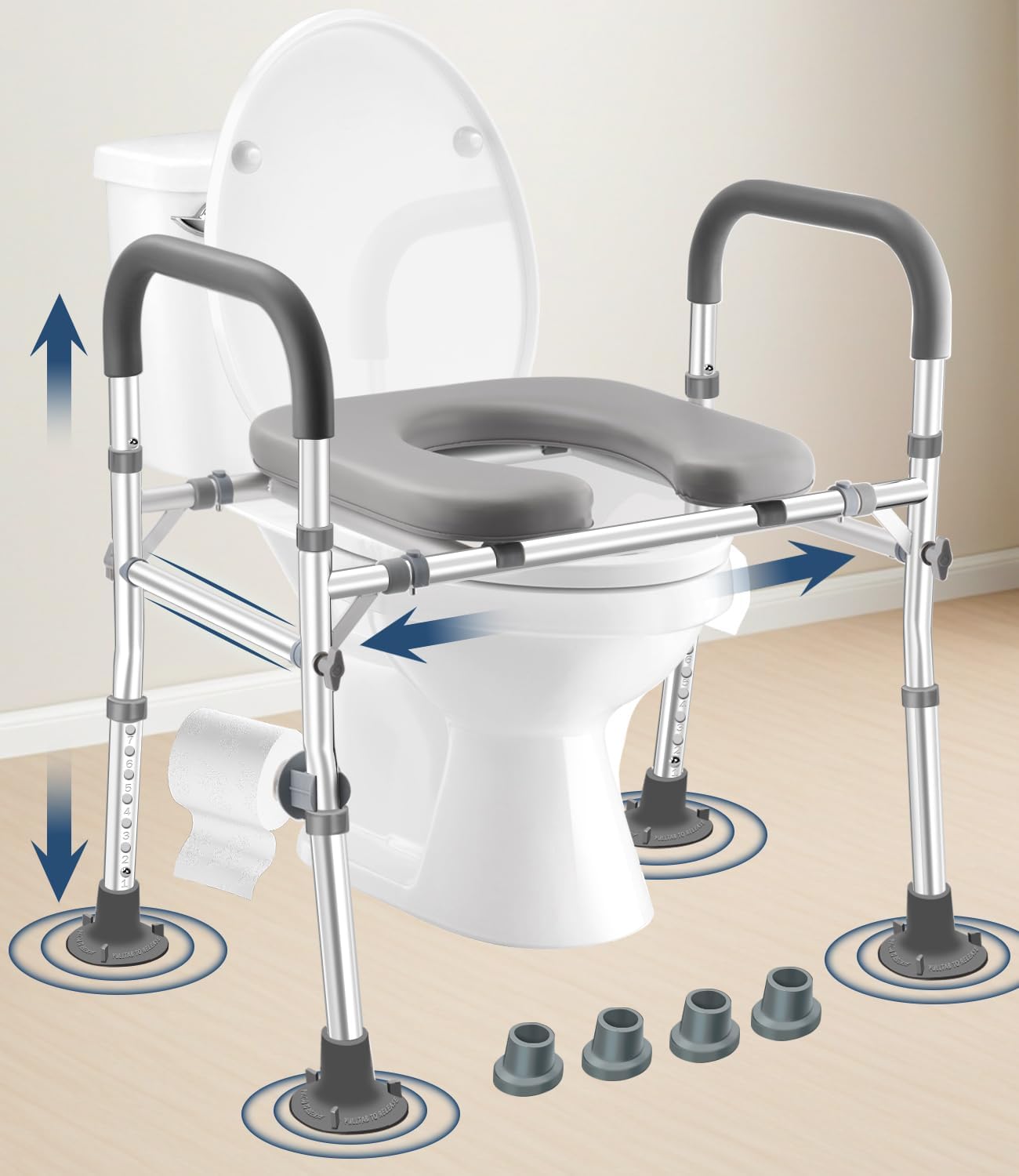Extra Wide Raised Toilet Seat with Handles, Adjustable Height, 500 lb Capacity

