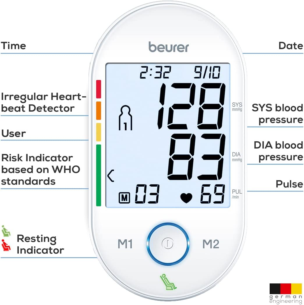 Beurer Upper Arm Blood Pressure Monitor with XL Backlit Display and Rest Indicator

