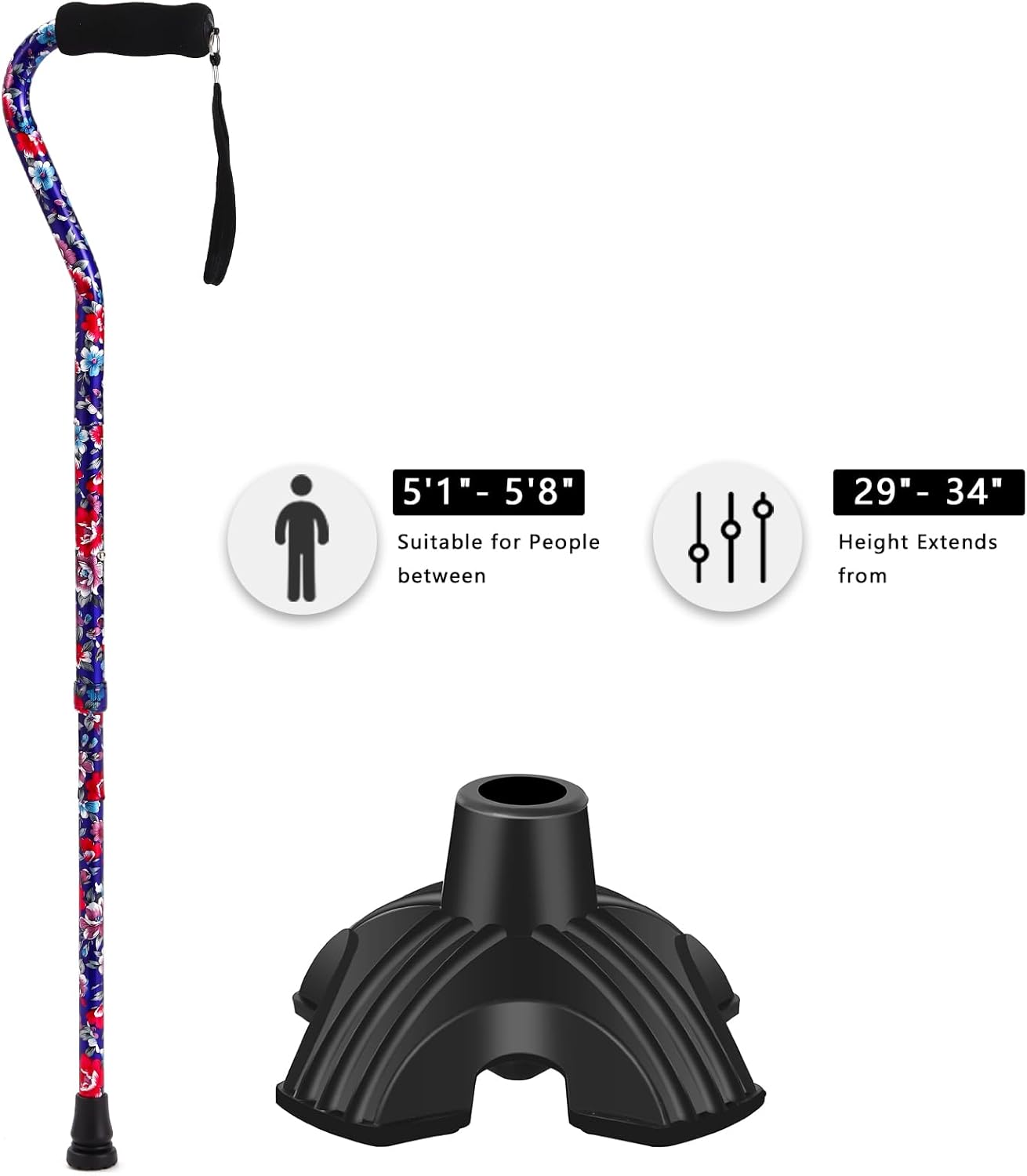 Foldable Adjustable Walking Cane with Self-Standing Tip for Seniors


