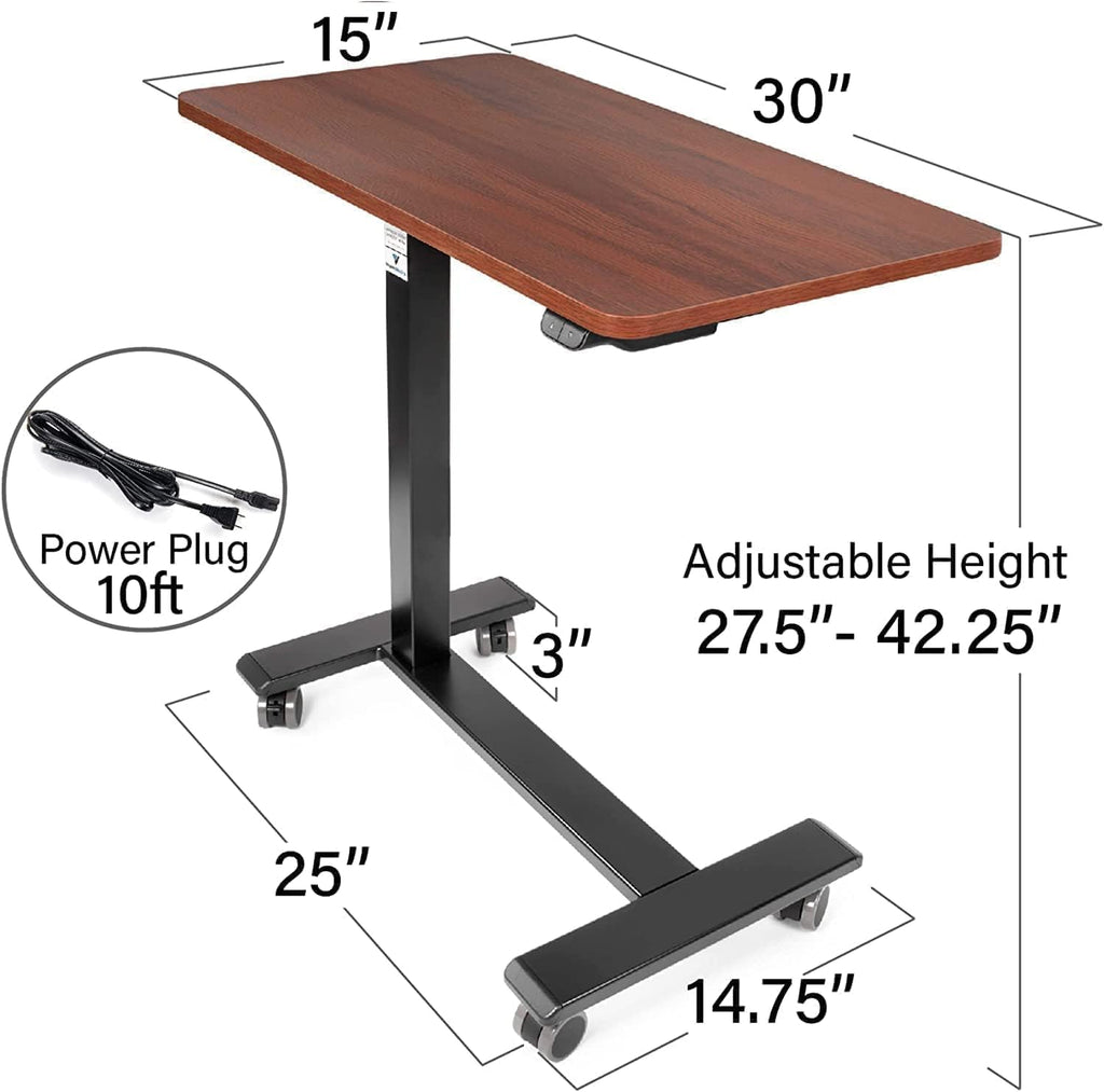 Vaunn Medical Electric Overbed Table, Height Adjustable Bedside Table with Wheels

