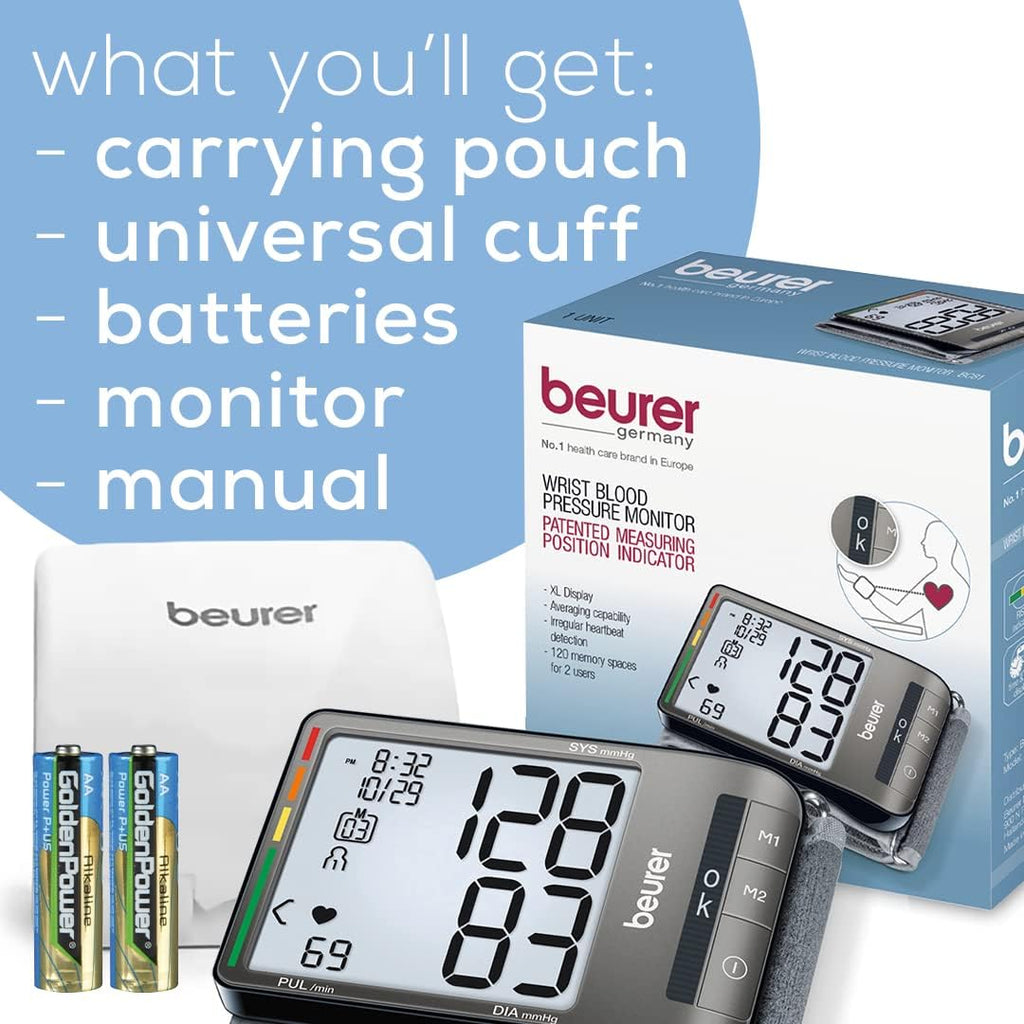 Beurer BC81 Wrist Blood Pressure Monitor with Irregular Heartbeat Detection, Case

