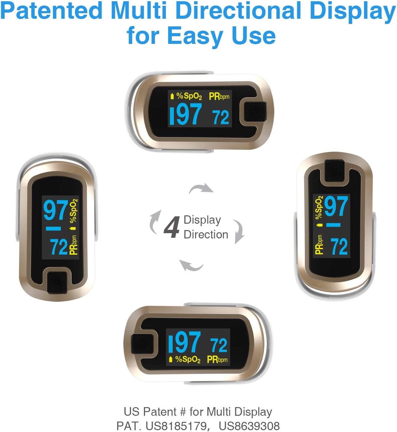 mibest OLED Finger Pulse Oximeter, O2 Meter, Dual Color White & Luxury Gold

