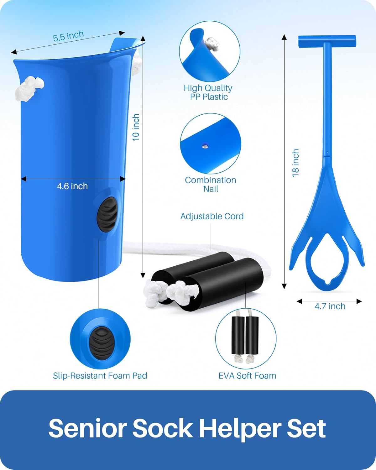 Jellas Sock Aid Kit with Rope Assist for Seniors, Long Sock Helper

