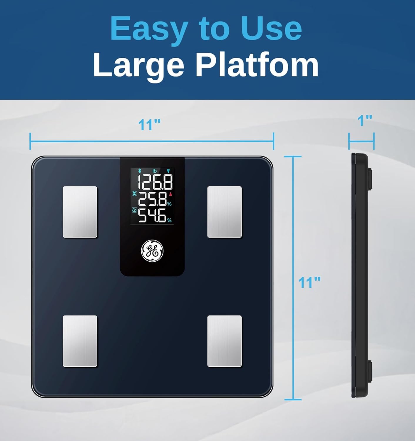 GE Smart Body Fat Scale with Bluetooth App, 14 Metrics, LCD, 400 lb Capacity


