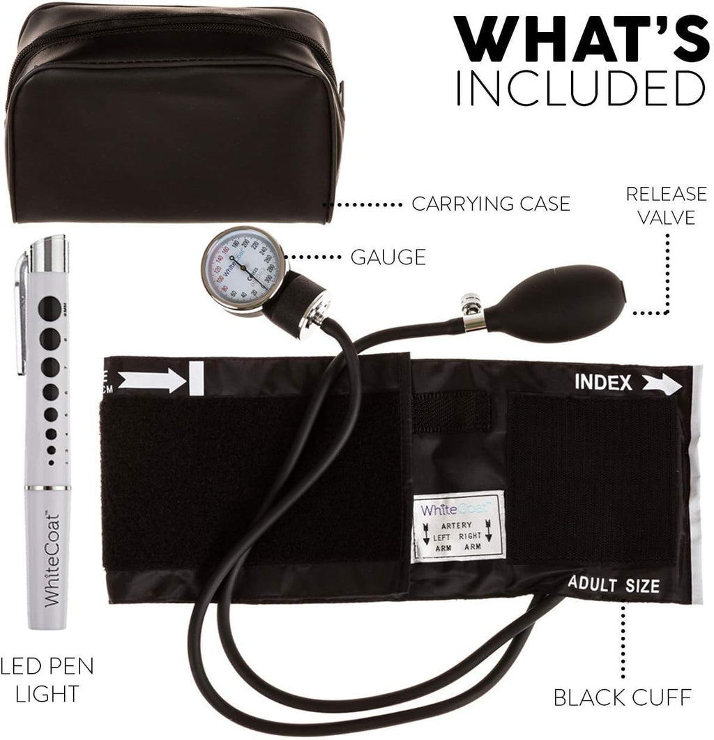 White Coat Deluxe Aneroid Sphygmomanometer Blood Pressure Monitor with Cuff & Case

