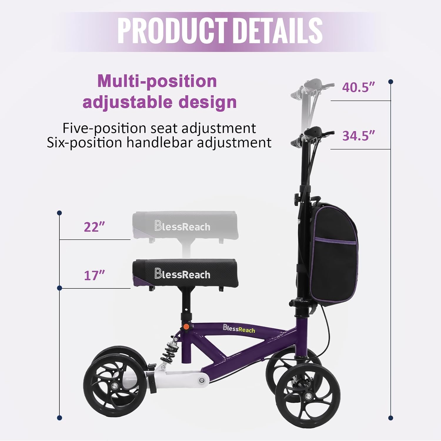 BlessReach Steerable Knee Walker Deluxe Medical Scooter for Foot and Ankle Injuries

