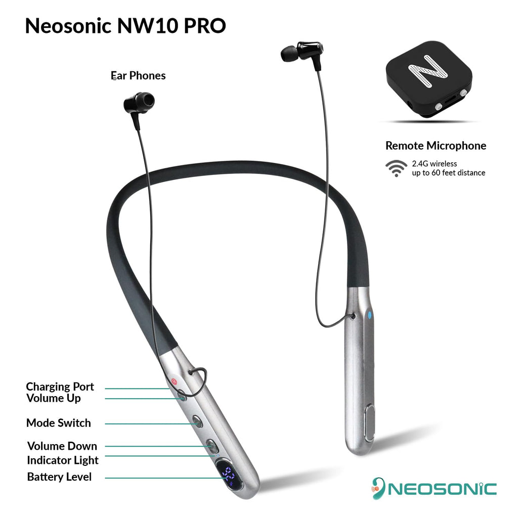 Neosonic Rechargeable Hearing Amplifier for TV Listening, Wireless Neckband Mic

