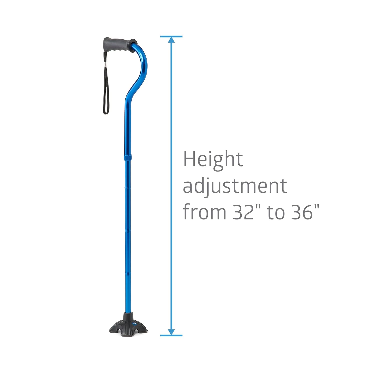 Medline Offset Folding Cane with Cushioned Gel Handle, 4-Point Base, 350 lb Capacity

