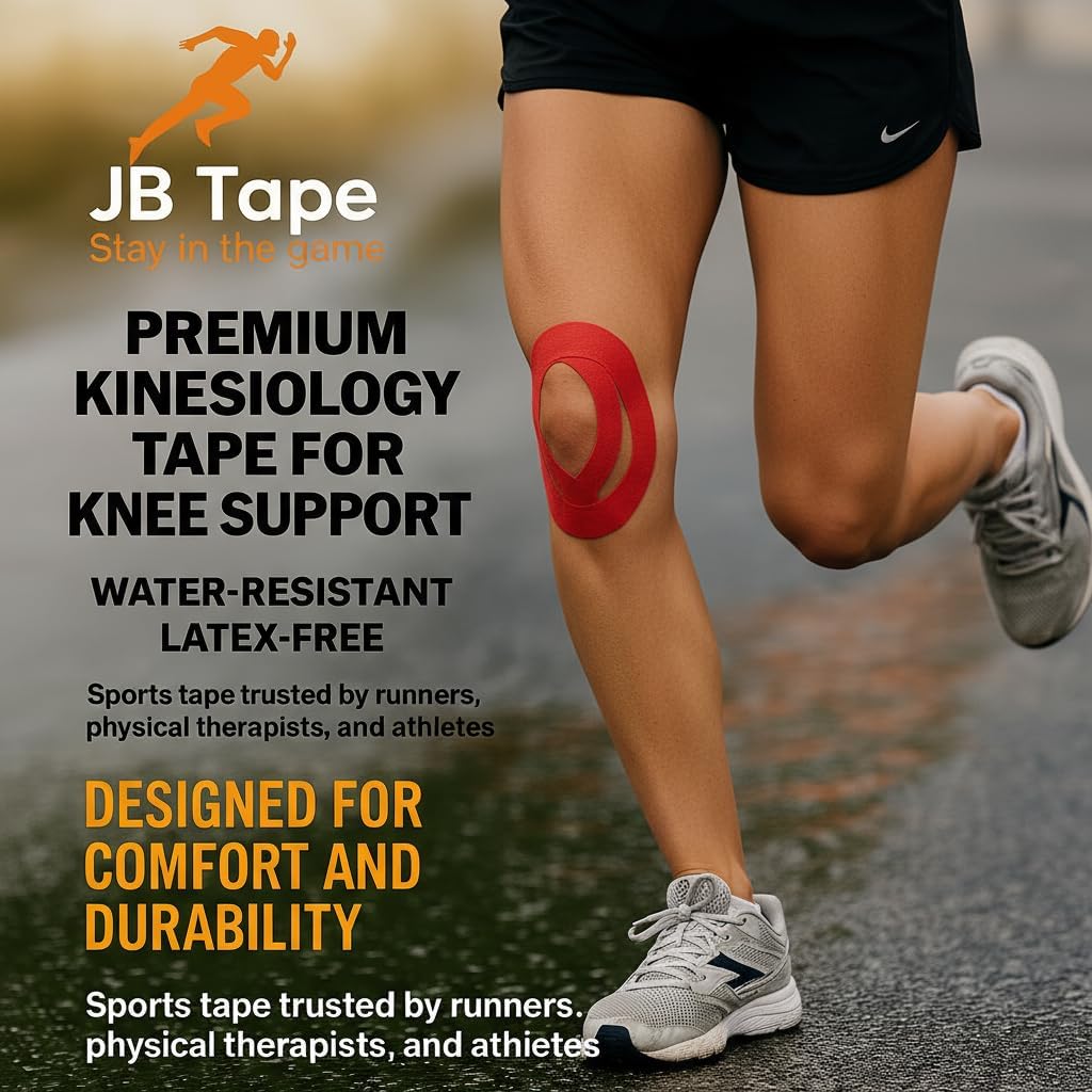 JB Tape Kinesiology Tape 80 Precut 10-Inch Strips, Elastic Latex-Free, 4 Rolls

