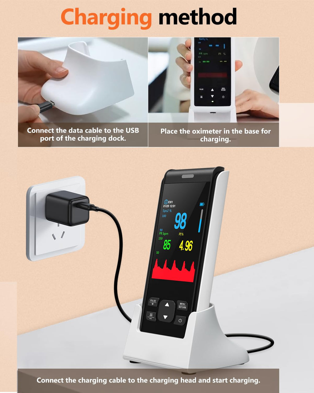 HealthTree Rechargeable Fingertip Pulse Oximeter with SpO2 and Pulse Rate Monitor

