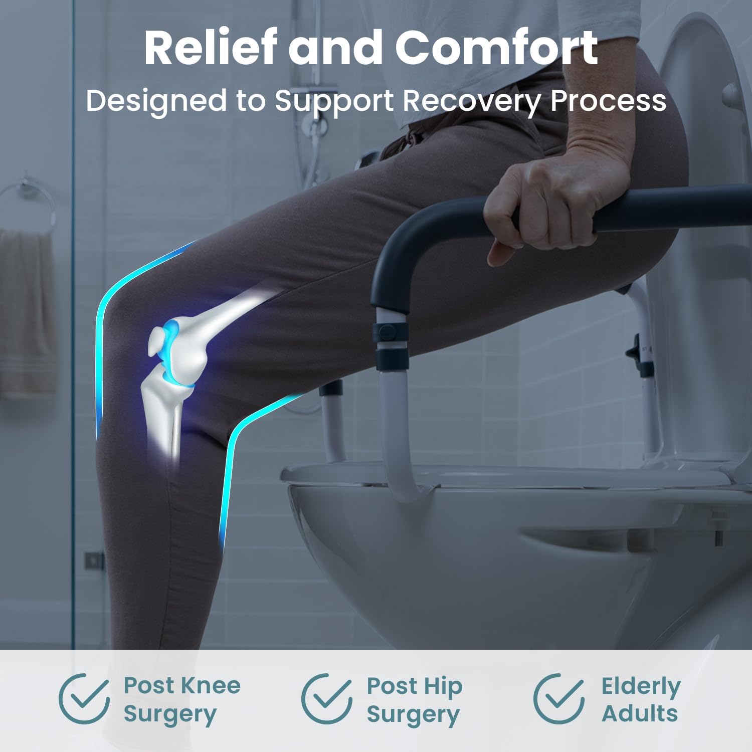 PELEGON Adjustable Toilet Safety Rails L-Shape Design, 250 lb Toilet Grab Bars

