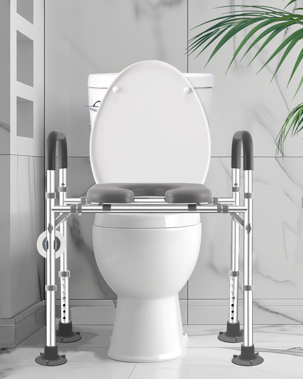 Extra Wide Raised Toilet Seat with Handles, Adjustable Height, 500 lb Capacity

