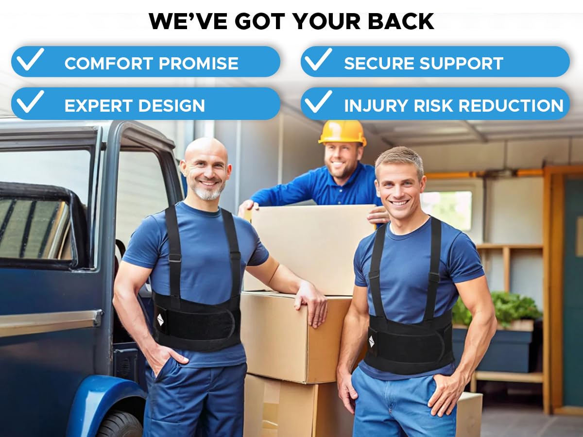 Lower Back Brace with Suspenders Lumbar Support Belt for Heavy Lifting Work

