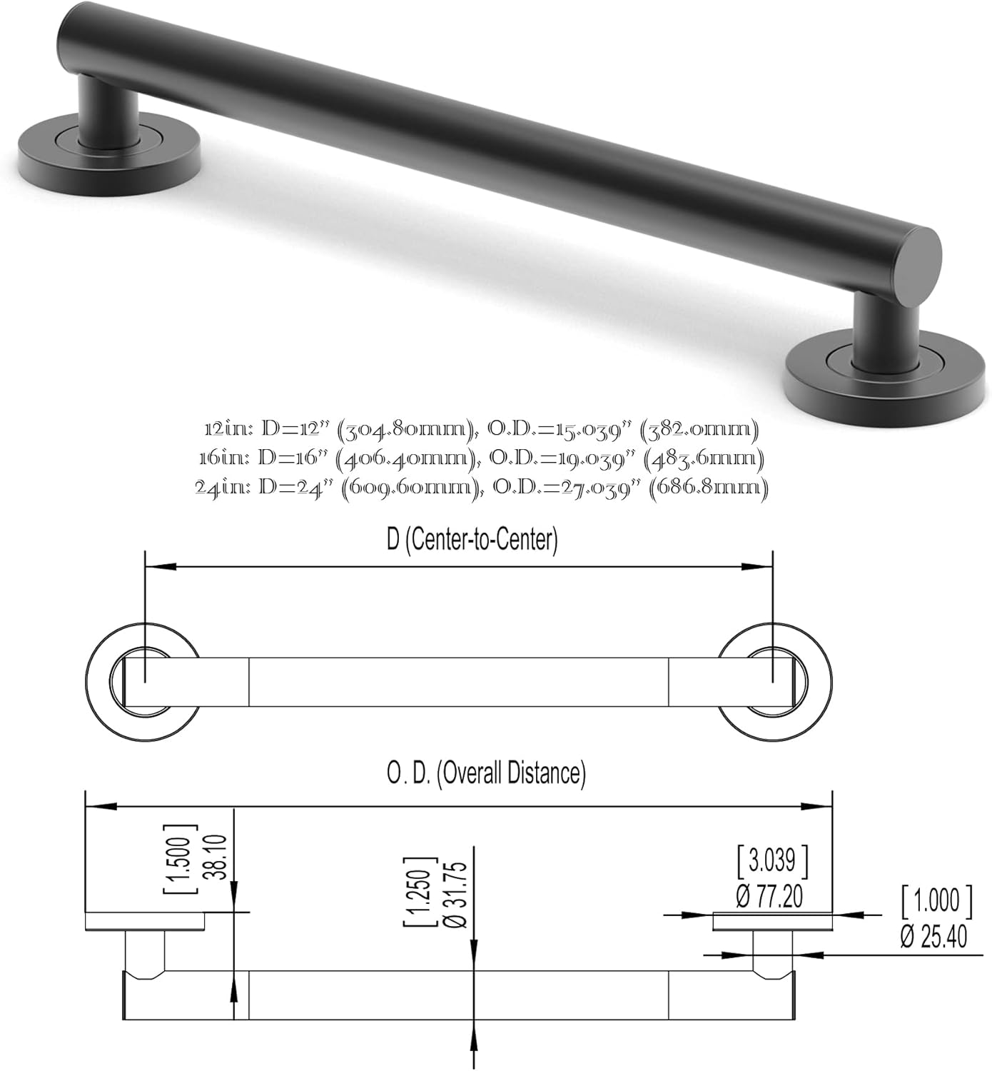 ADA Compliant Stainless Steel Grab Bar for Bathroom Safety, 500 lb Capacity


