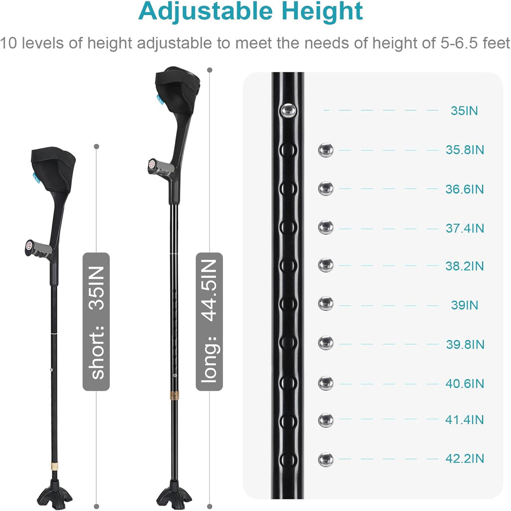 Adjustable Folding Forearm Crutches for Adults with Anti-Slip Quad Base

