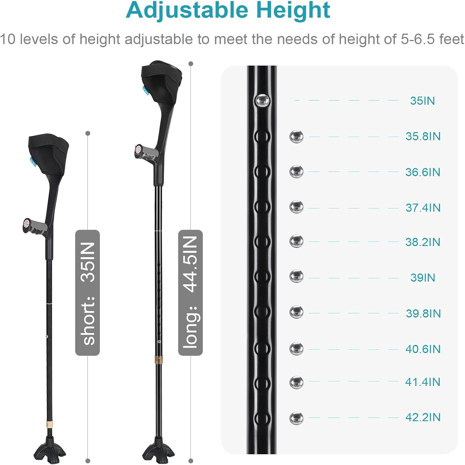 Adjustable Folding Forearm Crutches for Adults with Anti-Slip Quad Base

