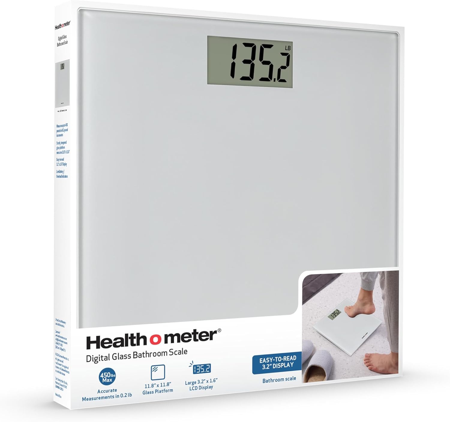 Health o meter Compact Digital Bathroom Scale, 450 lb, 3.2 in LCD, Tempered Platform

