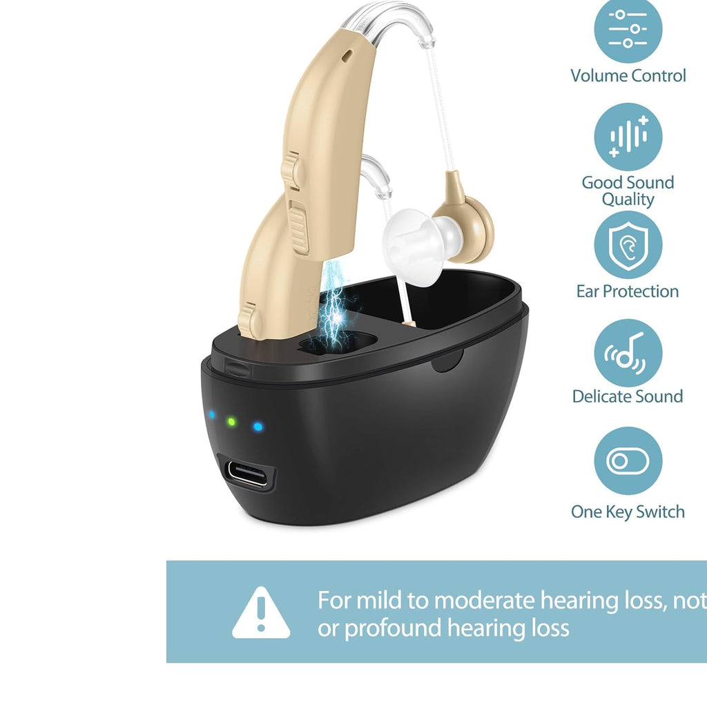 Rechargeable Hearing Aids for Seniors with Noise Cancelling, Adjustable Volume

