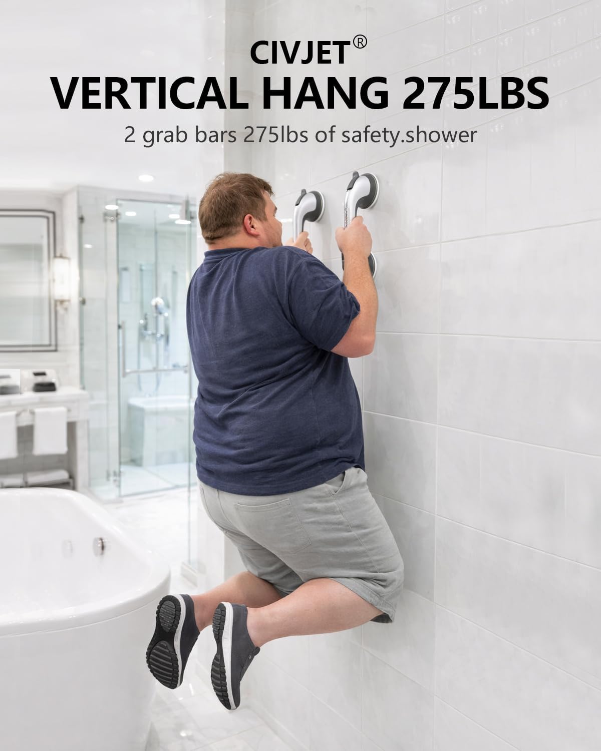 CIVJET Suction Grab Bar for Bathtub and Shower, Non-Drill Handle, 500 lb Hold

