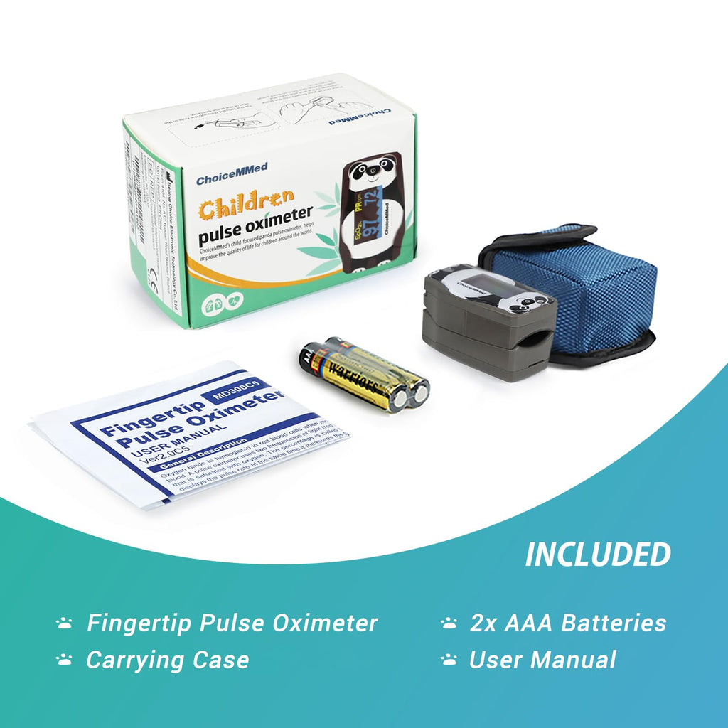 ChoiceMmed Panda Pediatric Fingertip Pulse Oximeter, OLED SpO2 PR Monitor

