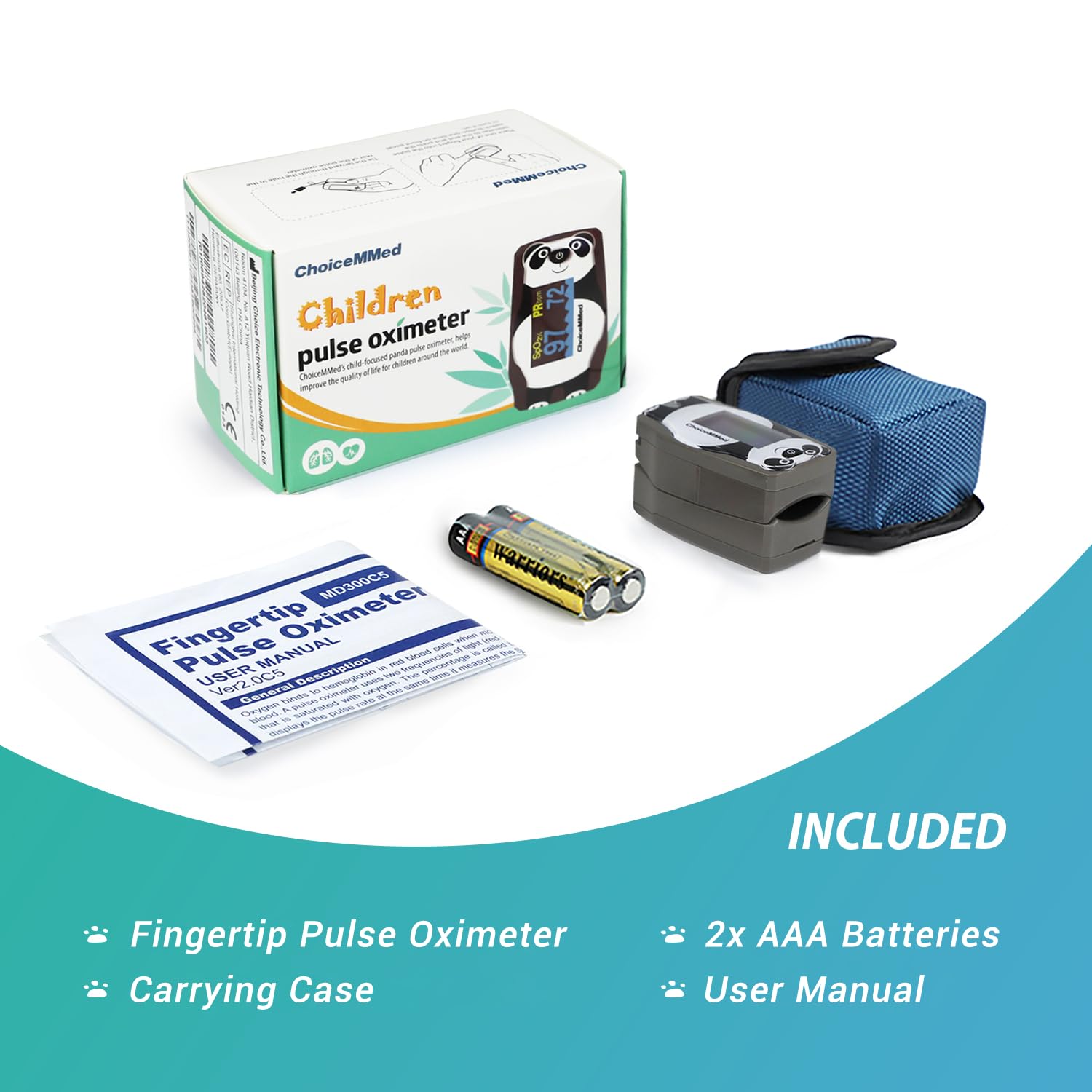 ChoiceMmed Panda Pediatric Fingertip Pulse Oximeter, OLED SpO2 PR Monitor

