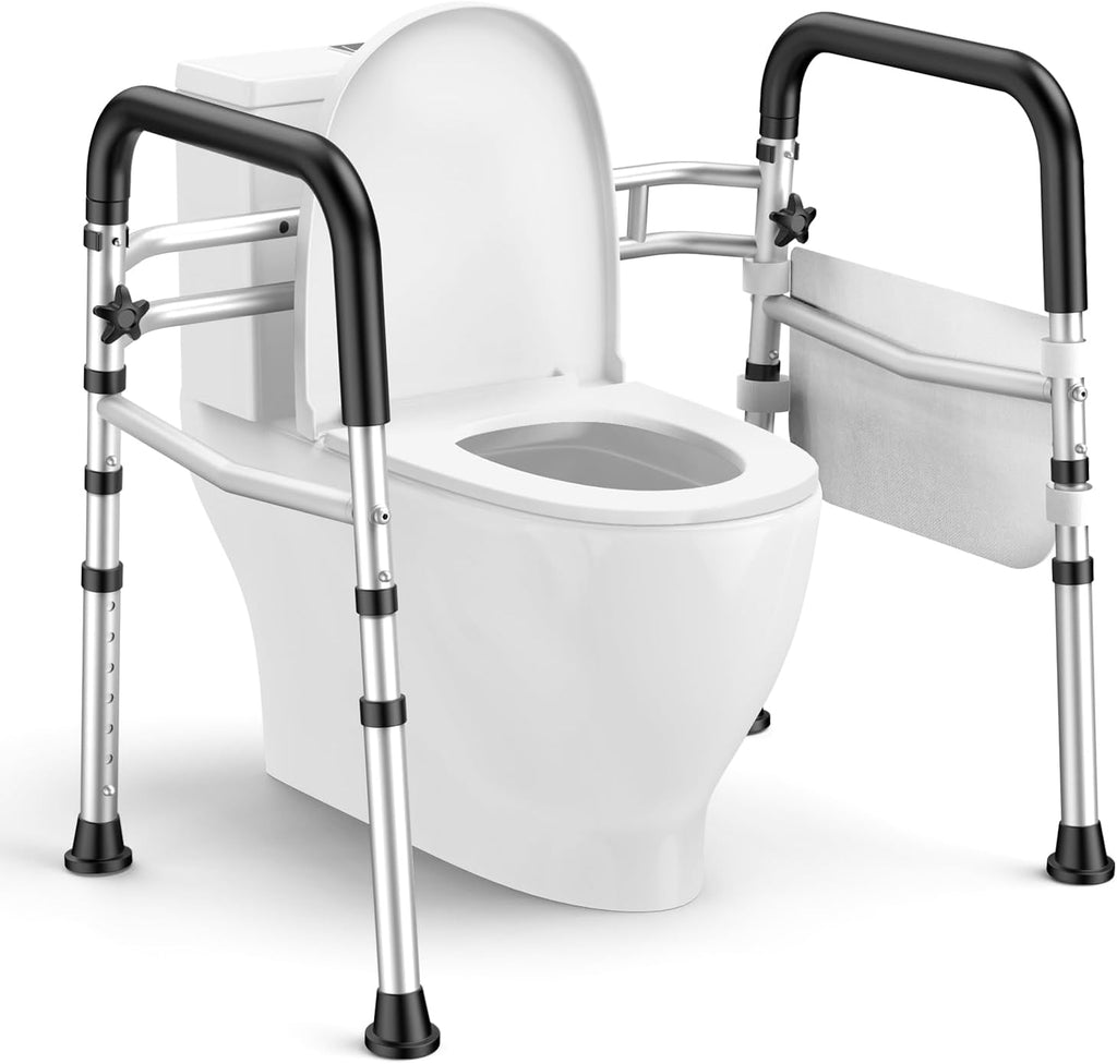Toilet Safety Rail for Seniors Adjustable Height/Width Folding Handles 350 lb Capacity

