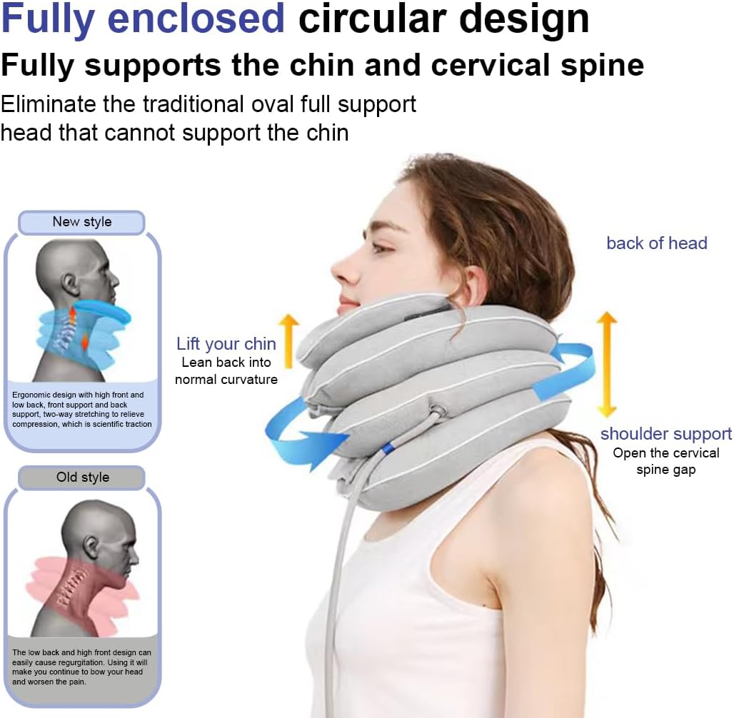 Adjustable Inflatable Neck Traction Device with Neck Brace for Cervical Relief

