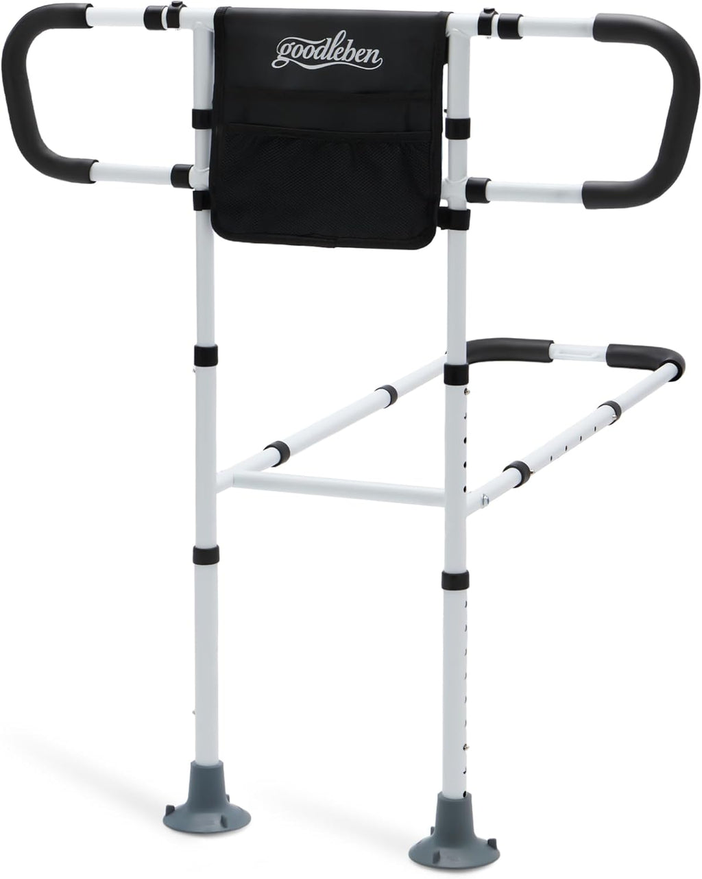Bed Assist Rail for Seniors Safety, Floor Support, Non-Slip Handle, Storage Pocket

