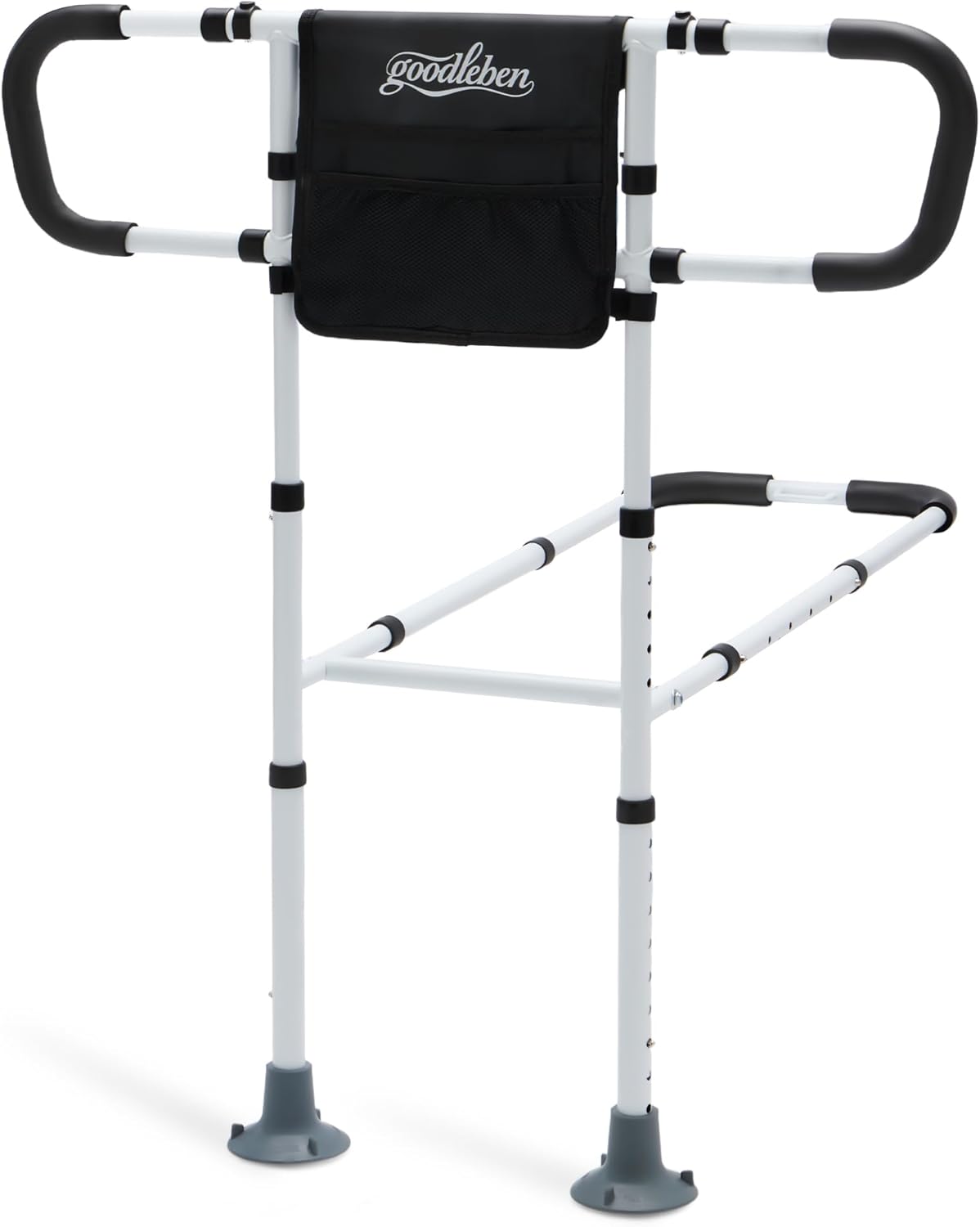 Bed Assist Rail for Seniors Safety, Floor Support, Non-Slip Handle, Storage Pocket

