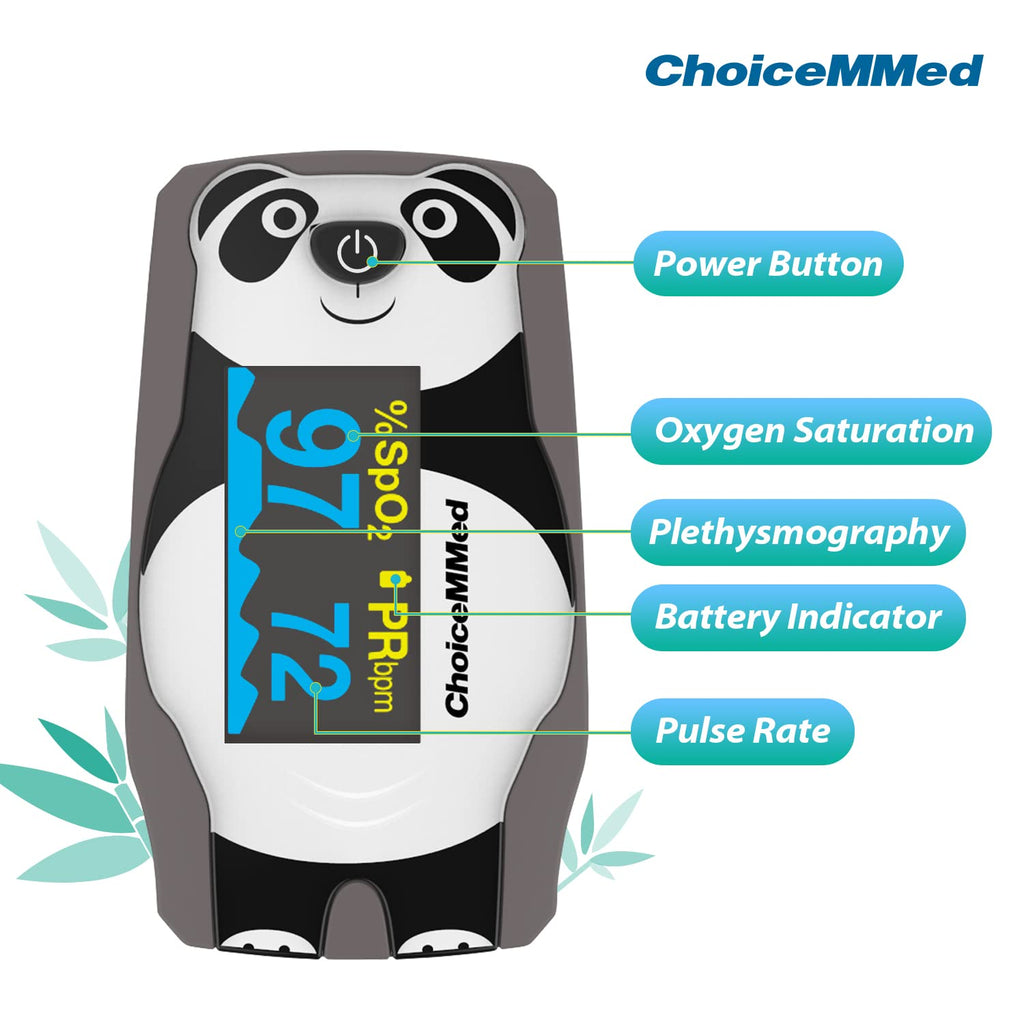 ChoiceMmed Panda Pediatric Fingertip Pulse Oximeter, OLED SpO2 PR Monitor

