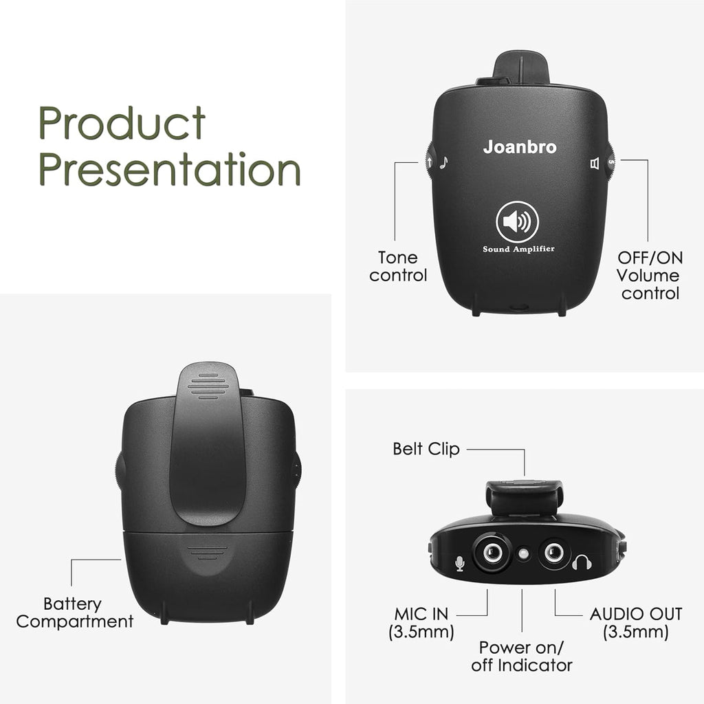Joanbro Personal Sound Amplifier for Seniors, Pocket Voice Enhancer with Headphones

